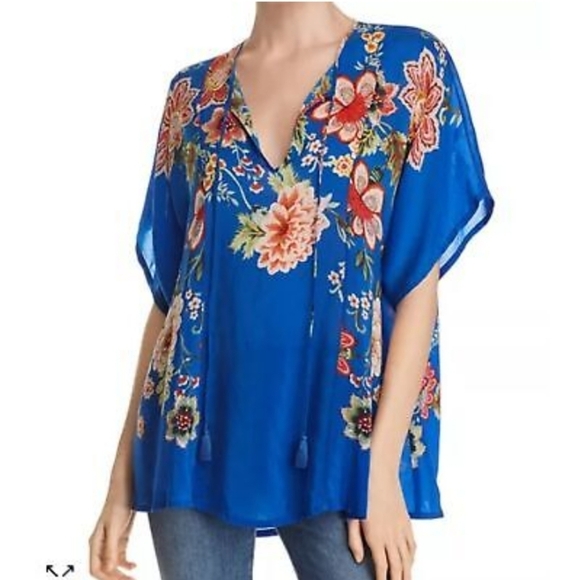 Johnny Was Women's Zadie blue floral print top size (S) - Picture 1 of 15